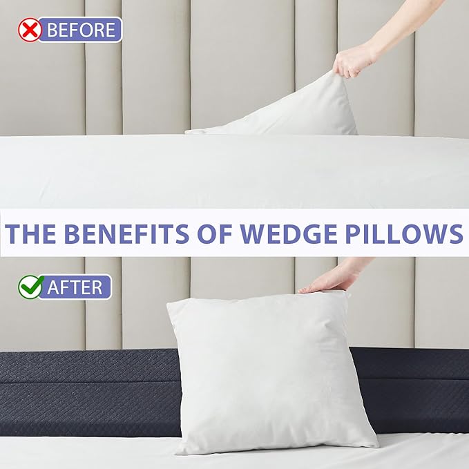 Bed Wedge Pillow for Headboard - Wedge Pillow Headboard Queen (60"x10"x6") - Foldable Bed Gap Filler/Headboard Pillow/Mattress Wedge - Fill Gap (0-8") Between Headboard and Mattress - AshGray