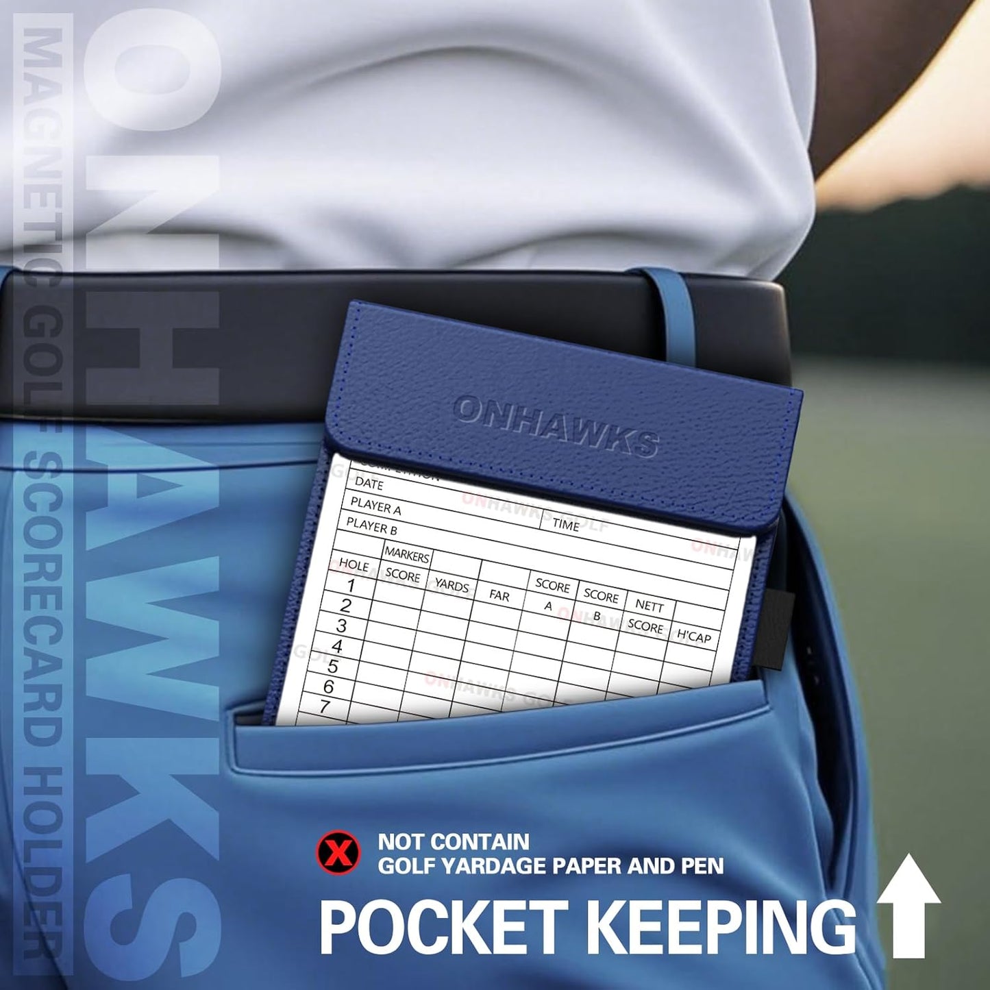 Golf Magnetic Yardage Book Cover & Leather Scorecard Clover,Golf Accessories for Men,Magnet Book Case for Back Pocket