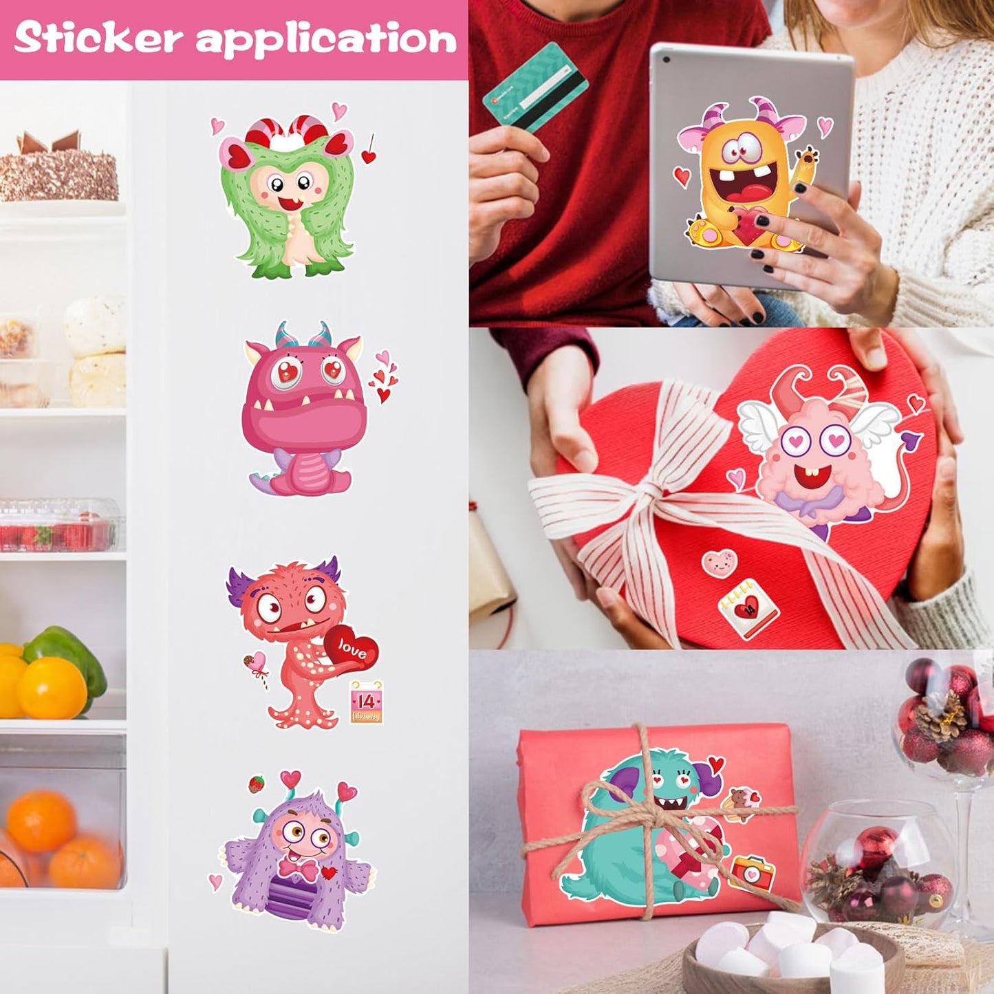 DUJAA Make a Monster Face Stickers 24PCS Valentine's Day Stickers for Kids, Monster Theme Crafts Party Game School Classroom Reward Gift
