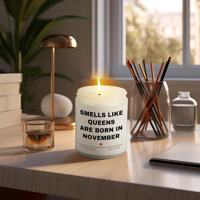 Aremdy Birthday Gifts for Women, Queens are Born in November Candle, 30th 40th 50th 60thHappy Bday Gift Idea for Girl Female Sister Mom Aunt Friend from Daughter Son Child Husband,7 OZ
