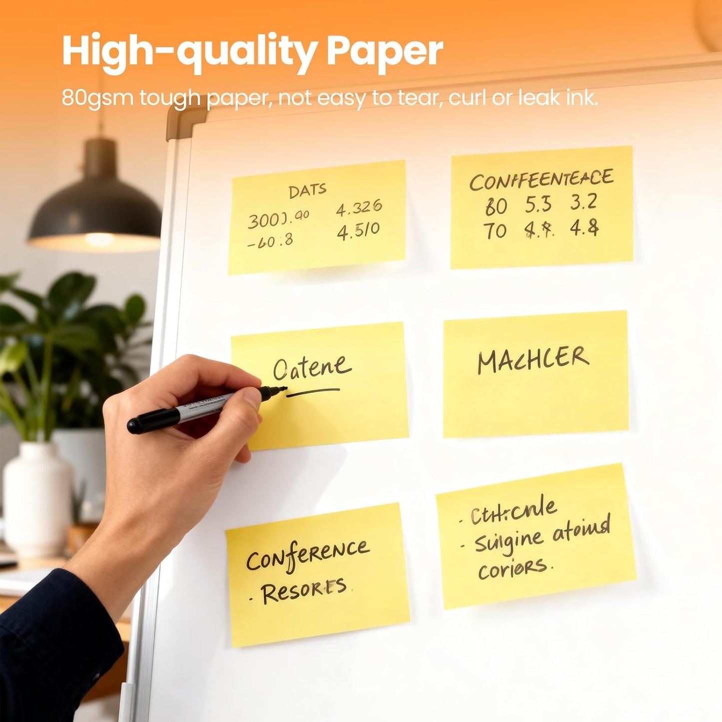 960 Sheets 3 in x 5 in Large Sticky Notes, 76 x 127 mm 6 Pads Assorted Self-Stick Pads for Notebook,Office,School and Home,80 Sheets/Pad (12 Pads Yellow)
