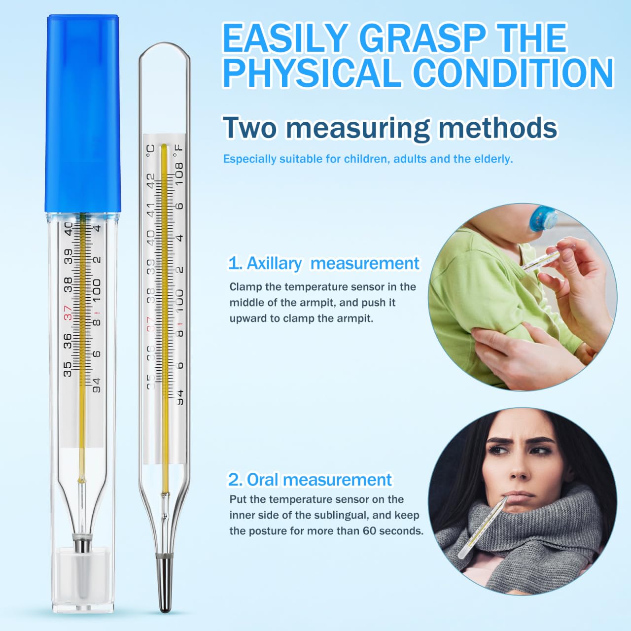 TOYANDONA 5PCS Glass Temperatures Measurement Adult - General Use Temperature Testing Tools Accurate Temperature Measurement for Families, Dual Scale