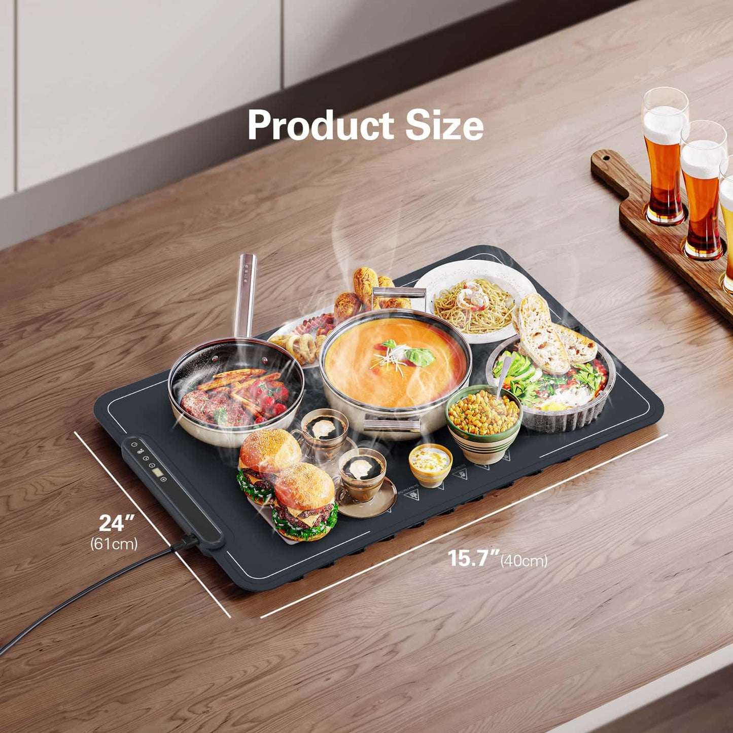 Zarler Warming Mat for Food with Insulated Cover, Food Warming Mat with 7 Temperature Modes and 6 Timer Settings, Electric Warming Tray Surface Heating, Foldable Warming Trays for Buffets Christmas