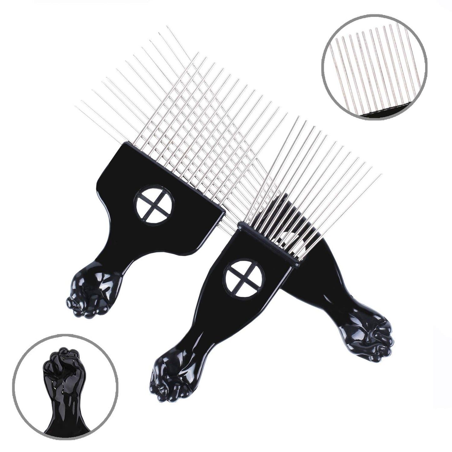 LEADUWAY Hair Picks - Black Metal Afro Combs for Hair Styling, Fist Pick for Women and Men