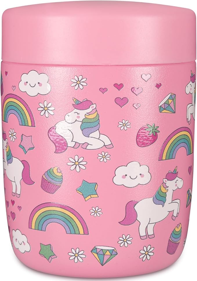 Charcy 9oz Stainless Steel Vacuum Insulated Kids Food Jar - Soup Thermo for Hot & Cold Food - Pink Rainbow Mermaid