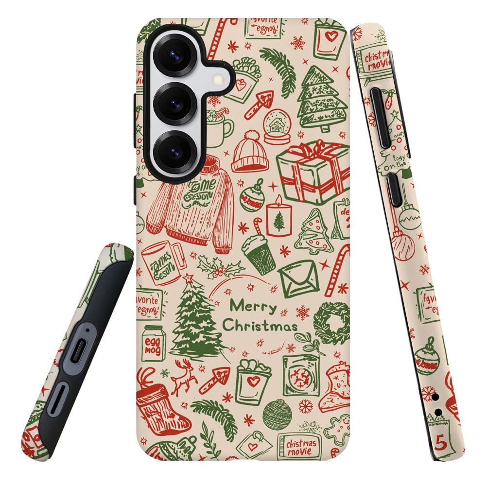 DJSOK Compatible with Samsung Galaxy S25,Frosted PC Anti-Scratch Shockproof Case - Christmas Colorful Hat Tree