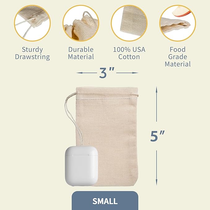 Celestial Gifts Muslin Drawstring Bags - 500pcs, 3x5, Reusable for Tea, Jewelry, Spice and Cotton Gift Sachets - 100% Cotton - Made in USA - Natural Hem & Drawstring