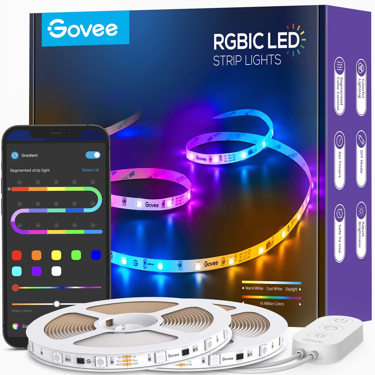 Govee RGBIC LED Strip Lights, 65.6ft Color Changing, App Control, Smart Segmented Control, H6147