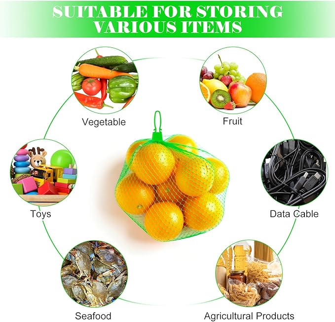 100 Pcs Reusable Mesh Produce Bags, 20 Inch Seafood Boil Bags for Crab with 100 Loop Closures, Onion Potato Storage Net Bag for Vegetables Fruits Seafood
