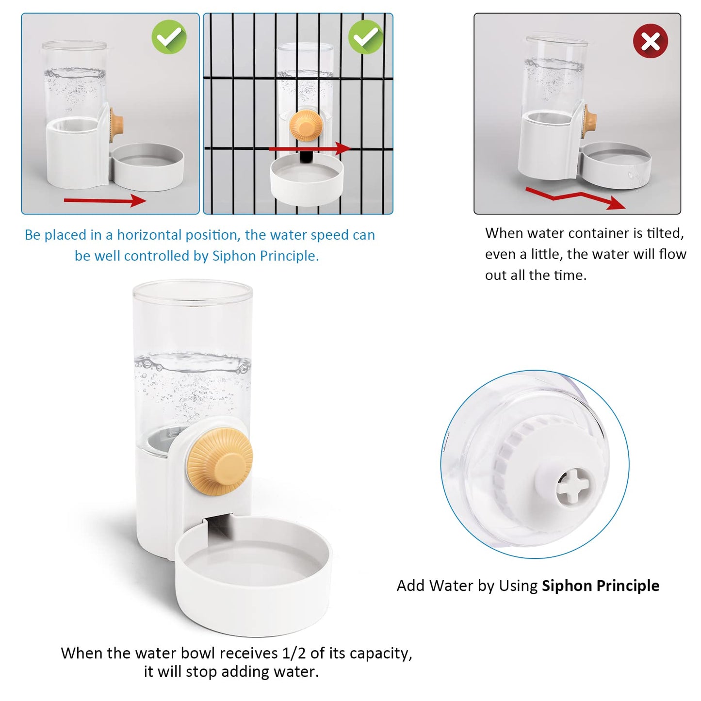 DricRoda Pet Feeder Waterer Hanging Dog Cat Food Water Dispenser, Automatic Gravity Feeder Waterer Set for Cage Pets, Travel Food Water Bowl Rabbit Feeder for Ferret Small and Medium Animals, White