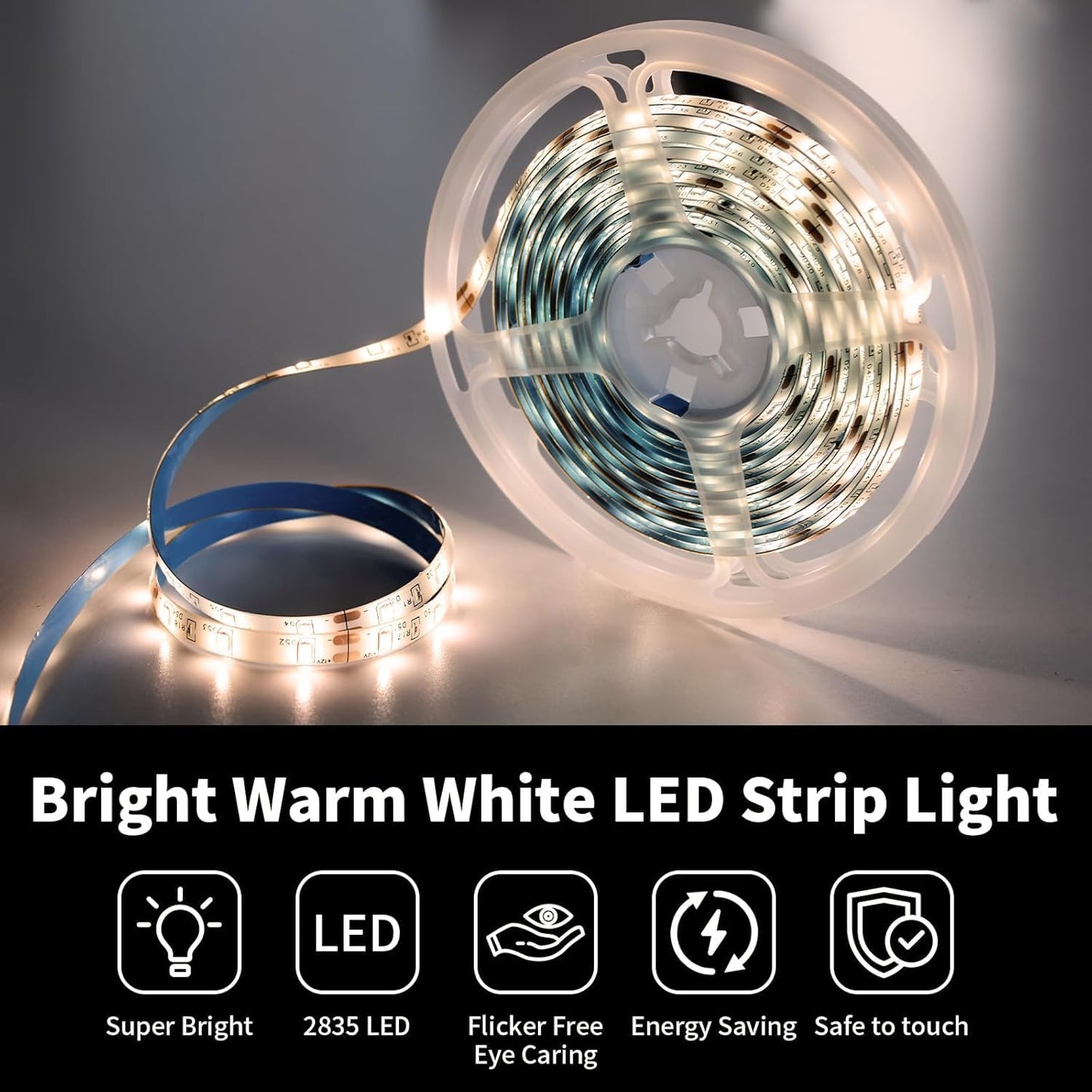 iNextStation LED Strip Light 16.4ft 300 LEDs 12V Warm White Flexible Tape Light for Bedroom Kitchen Cabinet TV