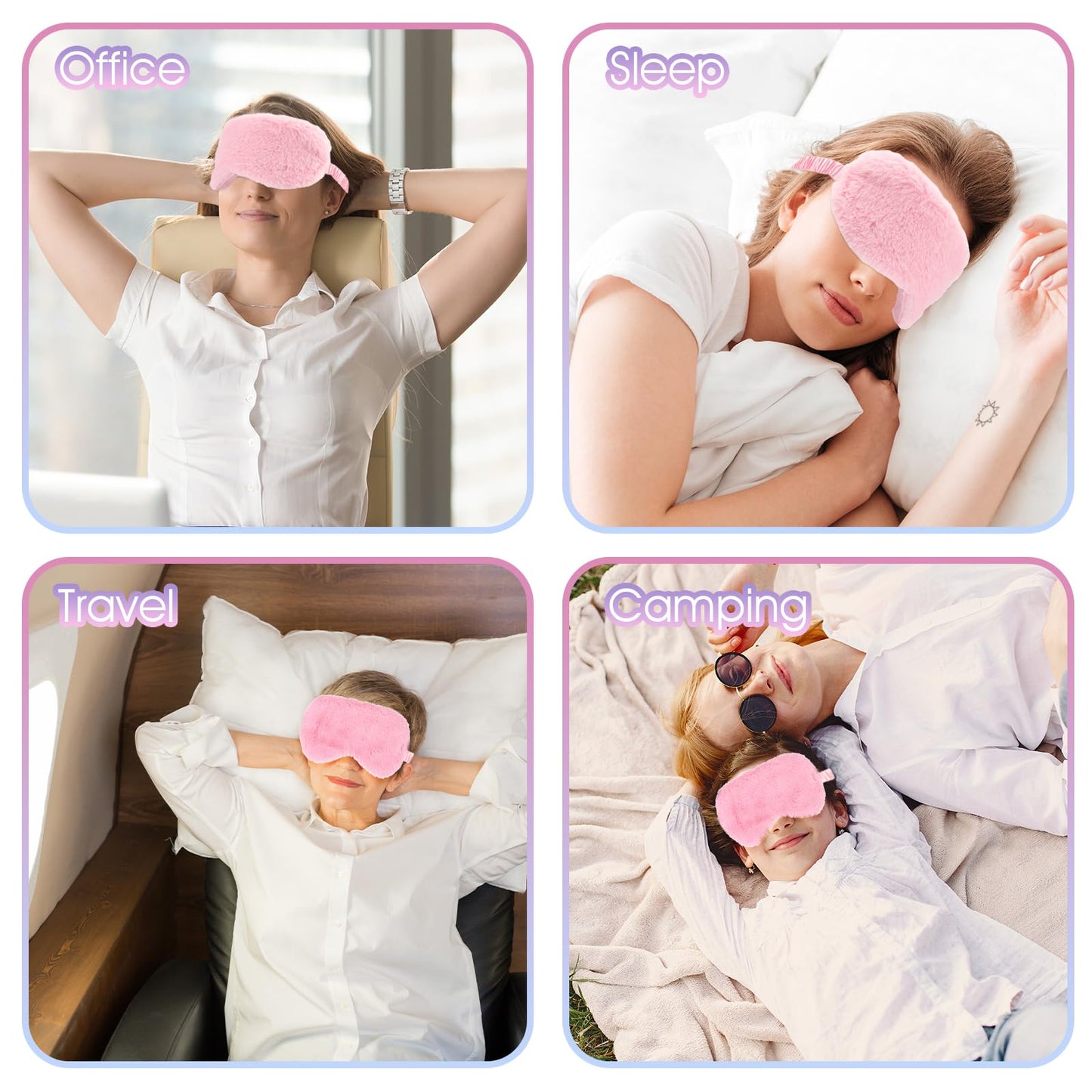 2 Pcs Plush Eye Mask Soft Sleeping Blindfold Eye Cover Comfortable Furry Faux Fur Sleeping Mask Satin Nap Night Eyeshade Cover for Women Men Gift (Pink)