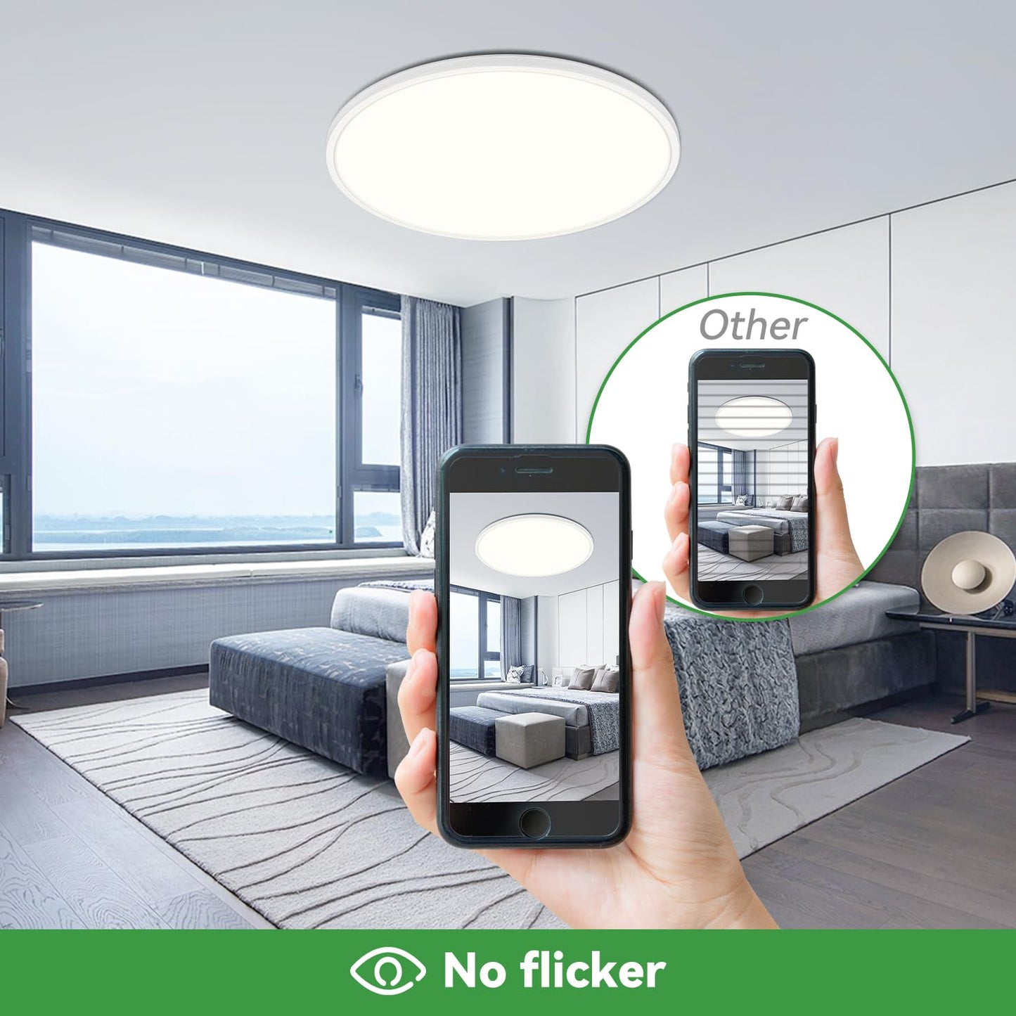 hepside Flush Mount Ceiling Light Fixture, 15.8 Inch, White, Dimmable, 3CCT 3000/4500/6000K, 36W,