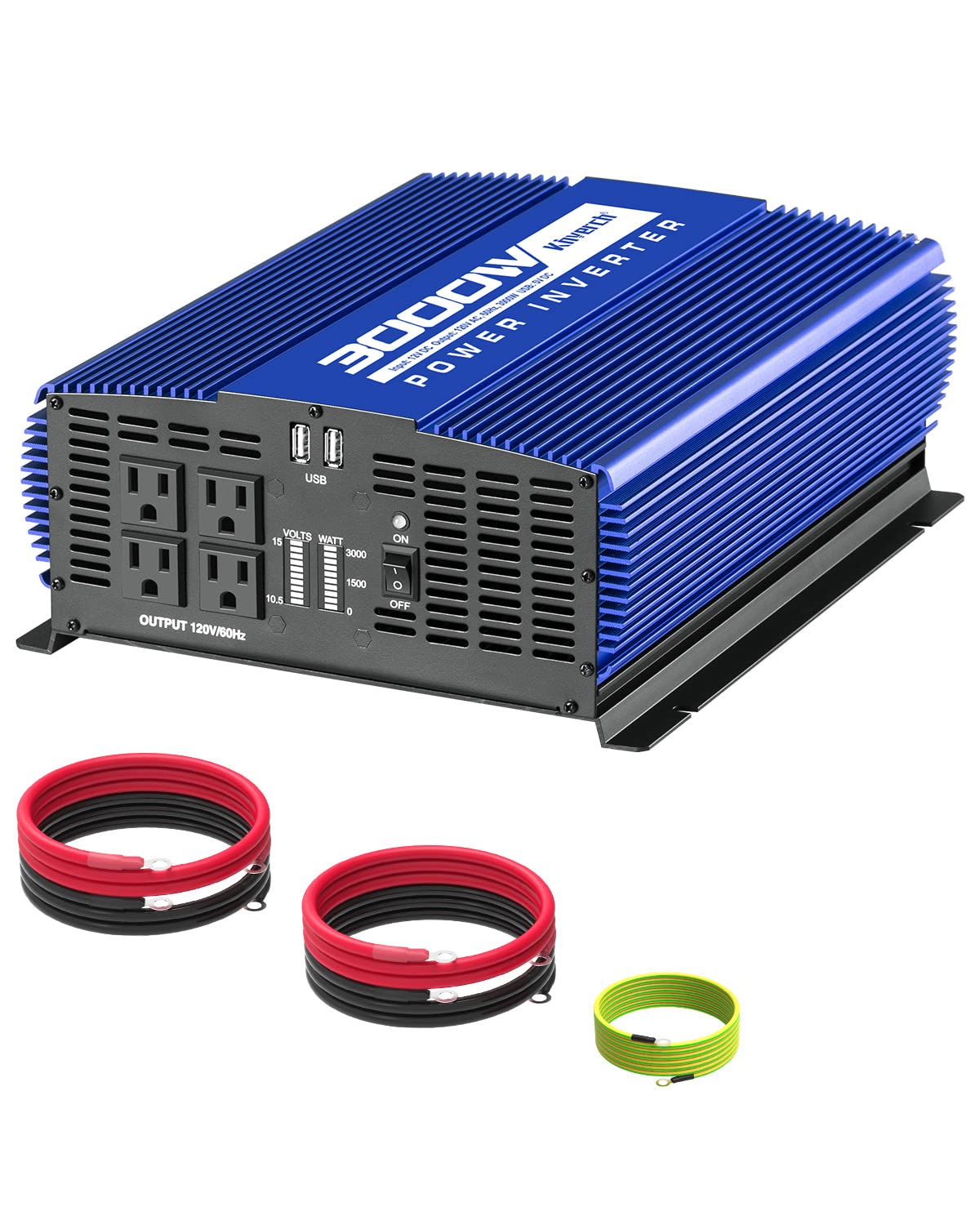 Kinverch 3000W Power Inverter 12V Dc To 110V Ac Car Battery Inverter With 4 Ac Outlets /2 Usb Port, Car Inverter For Home/Truck/