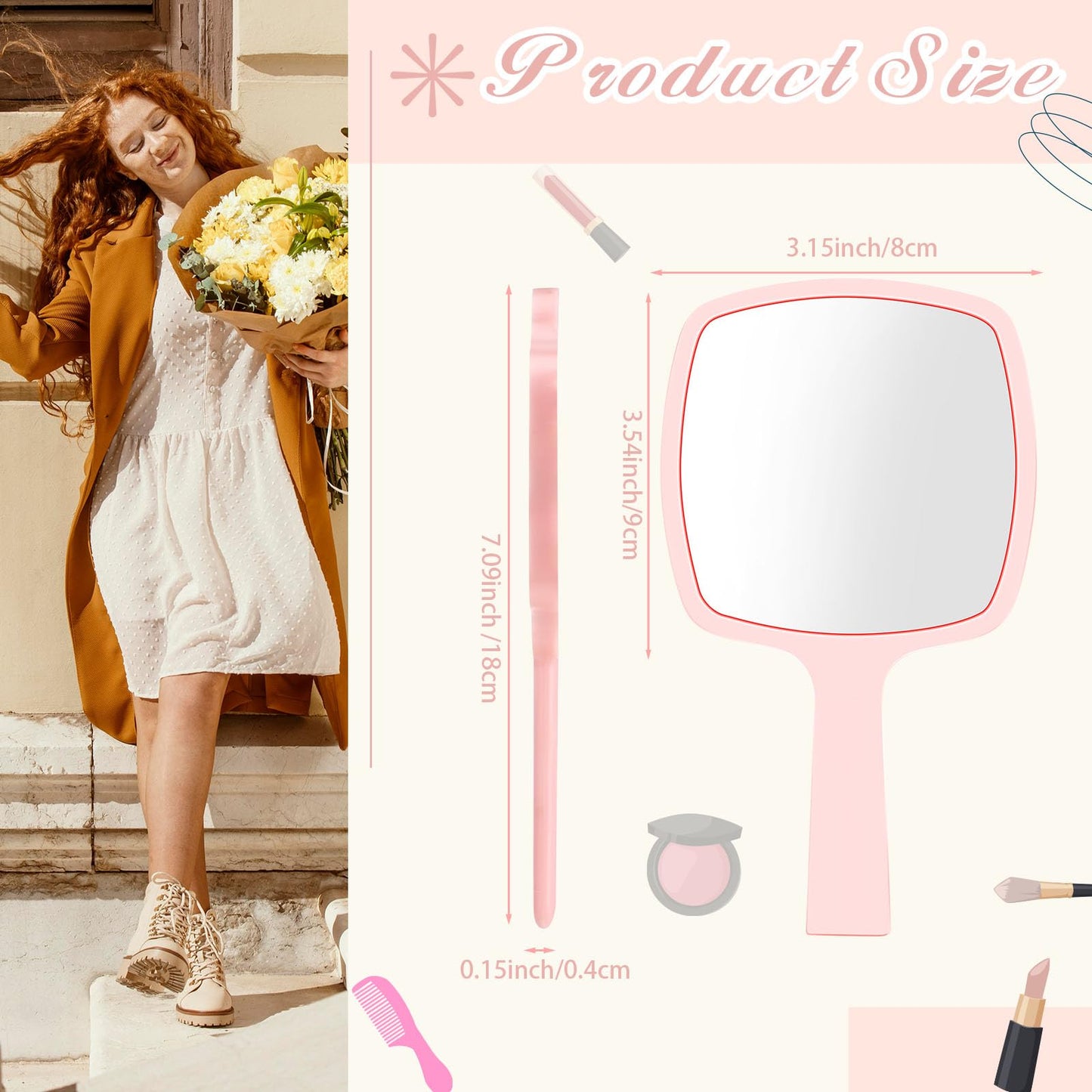 Threehoney 25 Pcs Hand Mirrors Handheld Mirrors with Handle Bulk Travel Cosmetic Makeup Tools Portable Vanity Glass for Bathroom