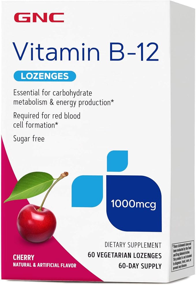 GNC Vitamin B-12 1000 mcg Lozenges - Cherry - 60 Lozenges | 60 Servings