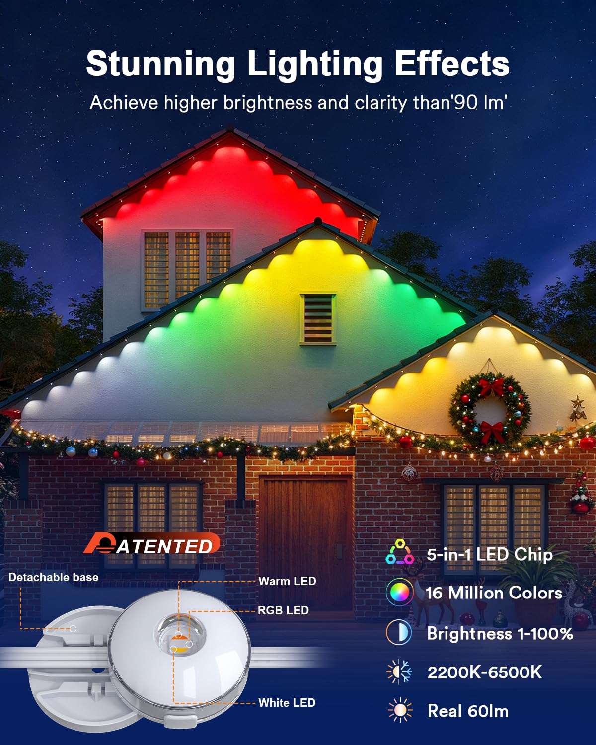 Lumary Permanent Outdoor Lights Max  105Ft With 80 Led Eave Lights 4800Lm  Rgbaicw Smart Outdoor Lighting Ip67 Waterproof  Scene Modes For Daily And Accent Lighting  Works With Alexa/Google Assistant