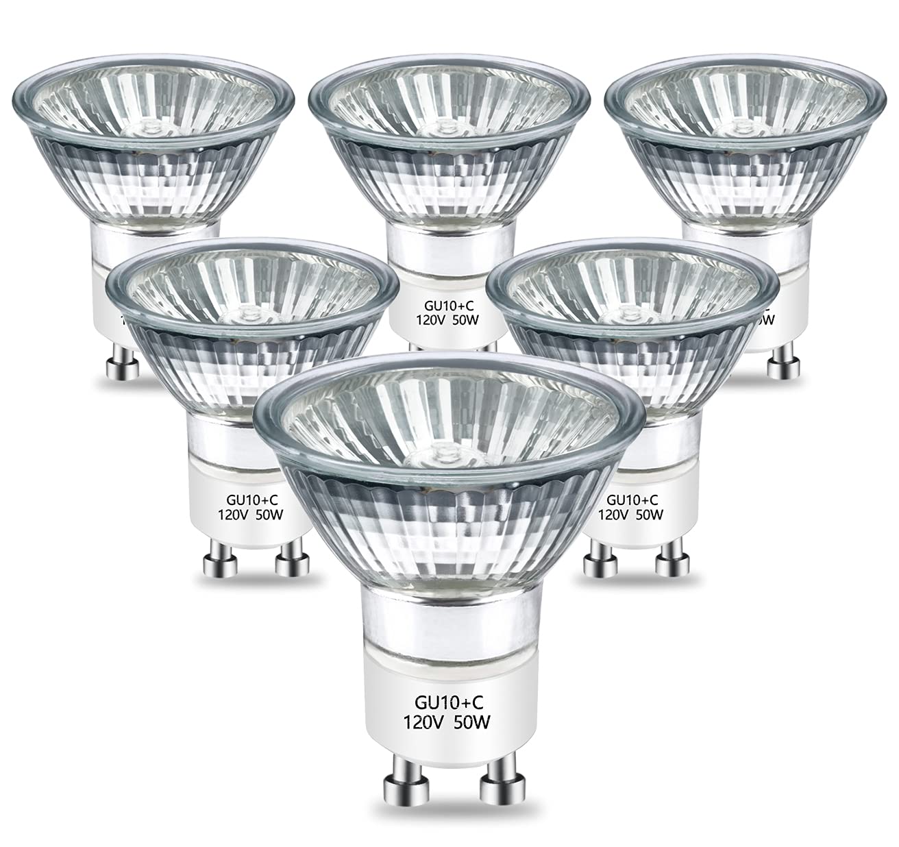 Bogao GU10 Halogen Bulbs 50W Dimmable Warm White 2800K Glass Cover Pack of 6
