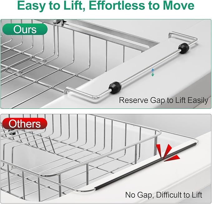 GSlife Expandable in Sink Dish Drying Rack - Stainless Steel Capacity Adjustable Over The Sink Dish Rack, Dish Drainer for Kitchen Sink Counter with Utensil Holder, 13.4"-20.5" L x 12.8" W, Silver