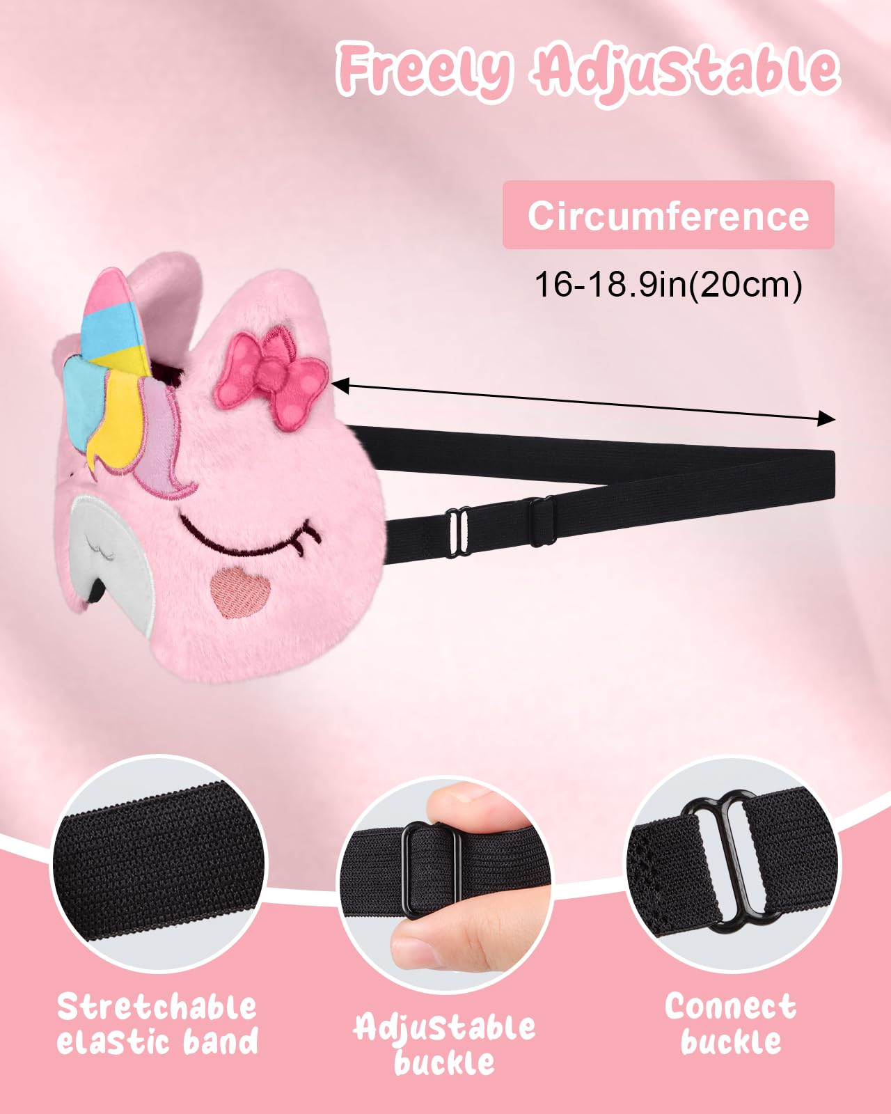 Miss Adola Sleep Mask for Kids - Cute Cartoon Plush Fuffy Sleeping Eye Cover Bow Unicorn Kawaii Soft Eyeshade with Adjustable Strap Animal Eye Blindfold for Kids Girls Boys Teens