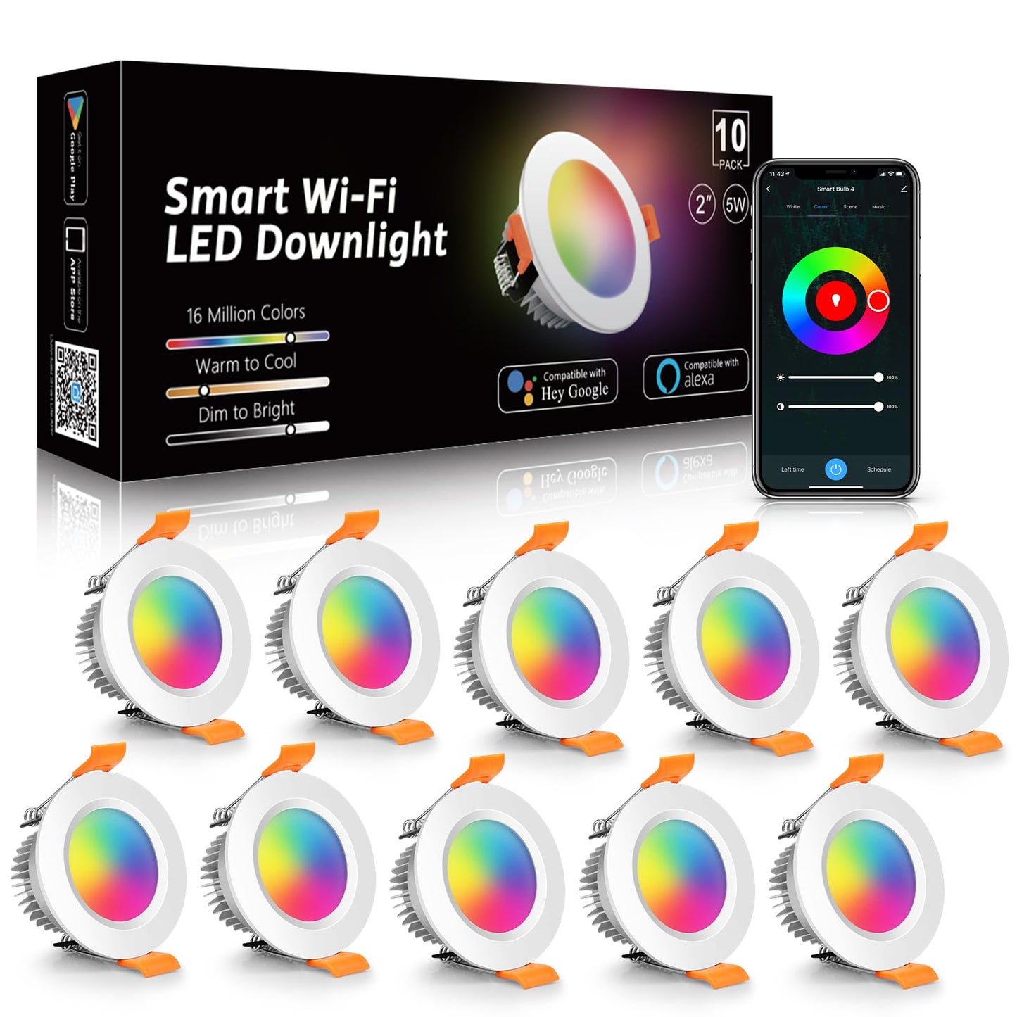 Lightingwill 2 Inch Led Recessed Lighting  Smart Wifi Led Downlight  5W Ceiling Light Compatible With Alexa/Google Assistant  Dimmable Rgb & 2700K-6500K  120V With Driver (10 Pack)