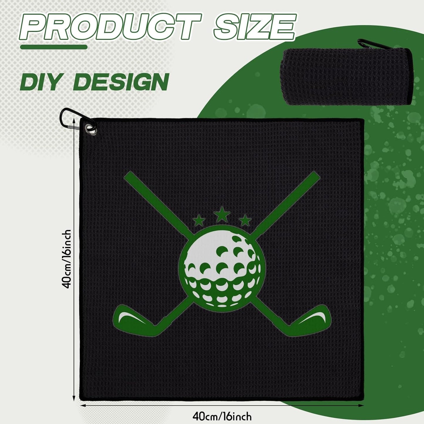Batiyeer 12 Pcs Golf Towel Bulk for Golf Bags 16'' x 16'' Microfiber Fabric Towel with Clip Waffle Pattern, Fitness, Camping, Hiking, Yoga