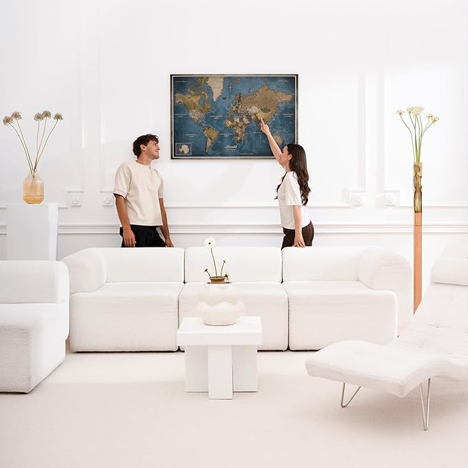 Canvas World Map with Cork Pin Board - English Lettering - Decorative Wall Decoration for All Rooms - Canvas Pictures with World Map Motif (150x100 cm, Pattern 13)