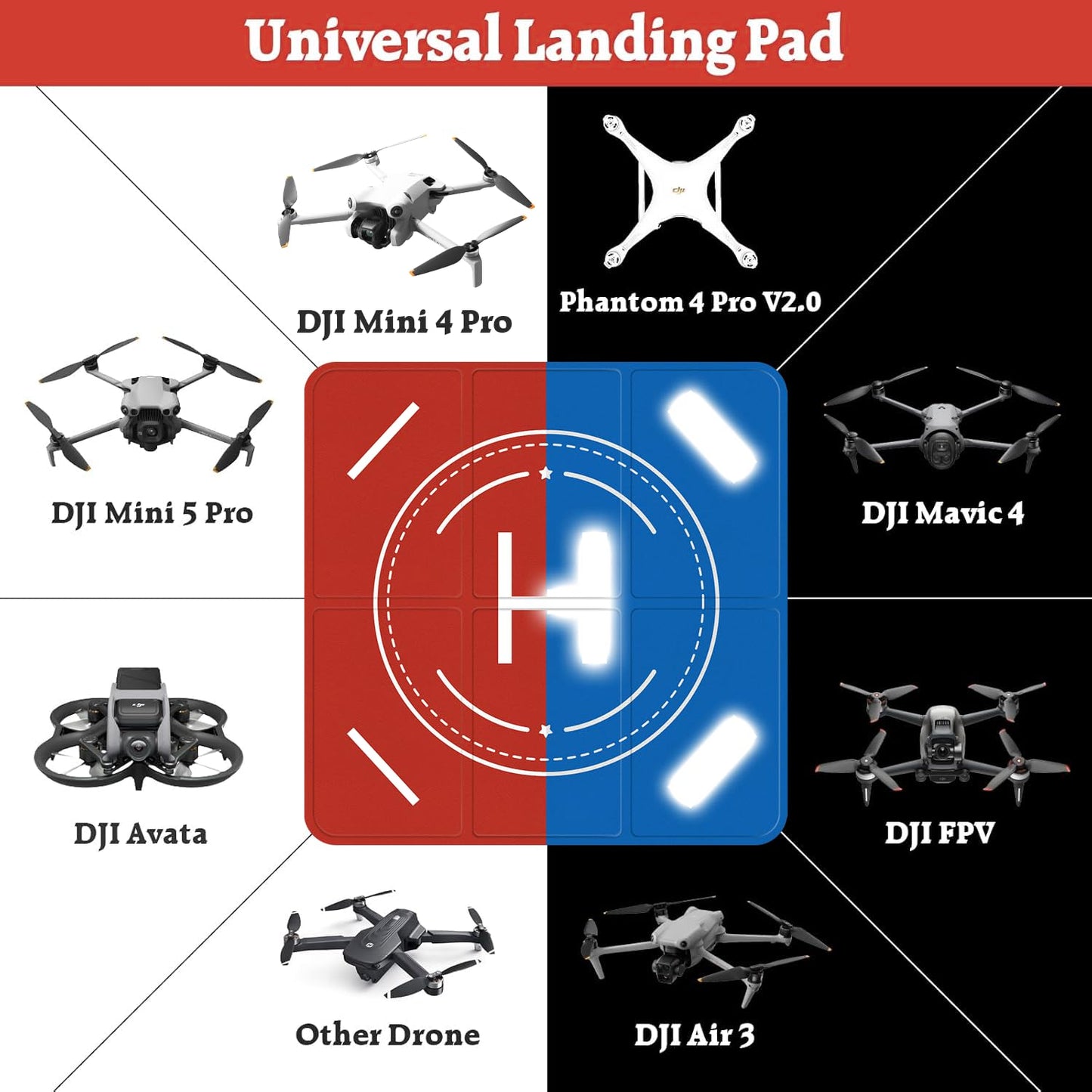 FPVtosky Nighttime Reflective Drone Landing Pad, Fast-fold Double Sided Waterproof Landig Pad Weighted for DJI Mini 5 Pro/ 4/3 Pro/Mini 4k / Mavic 4 / Air 3s/ Avata 2/ Neo/Flip