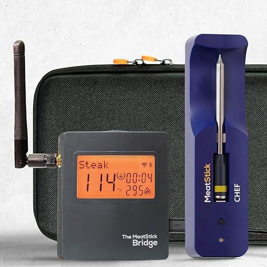 MeatStick Chef WiFi Travel Kit [Unlimited Range] | Quad Sensors Smart Wireless Meat Thermometer with Bluetooth | for Grilling, BBQ, Air Fryer, Deep Frying, Oven, Sous Vide, Rotisserie
