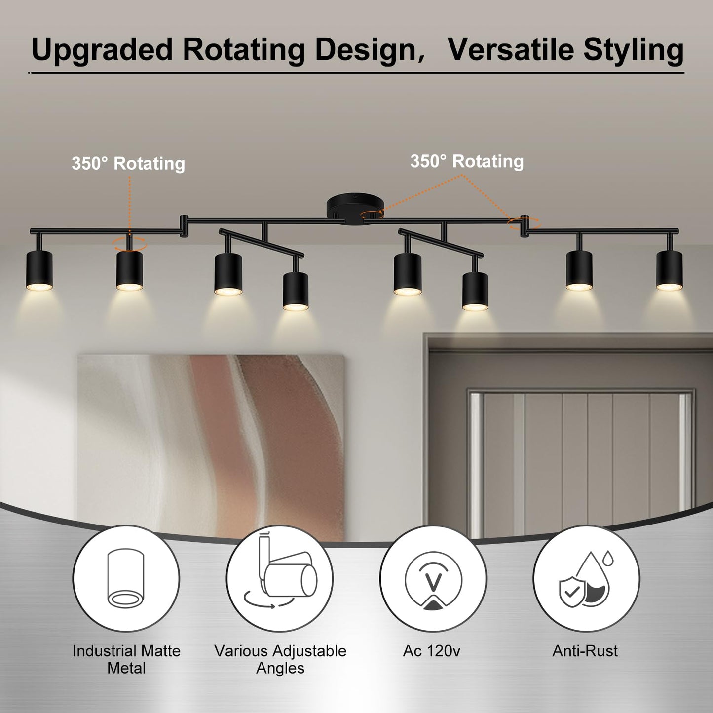 Auquee 8 Light Track Lighting Fixtures Ceiling  Matte Black Kichen Track Lighting Fixtures  Rotatable Light Heads  Adjustable Modern Led Track Lights For Kitchen/Hallway  No Gu10 Bulb