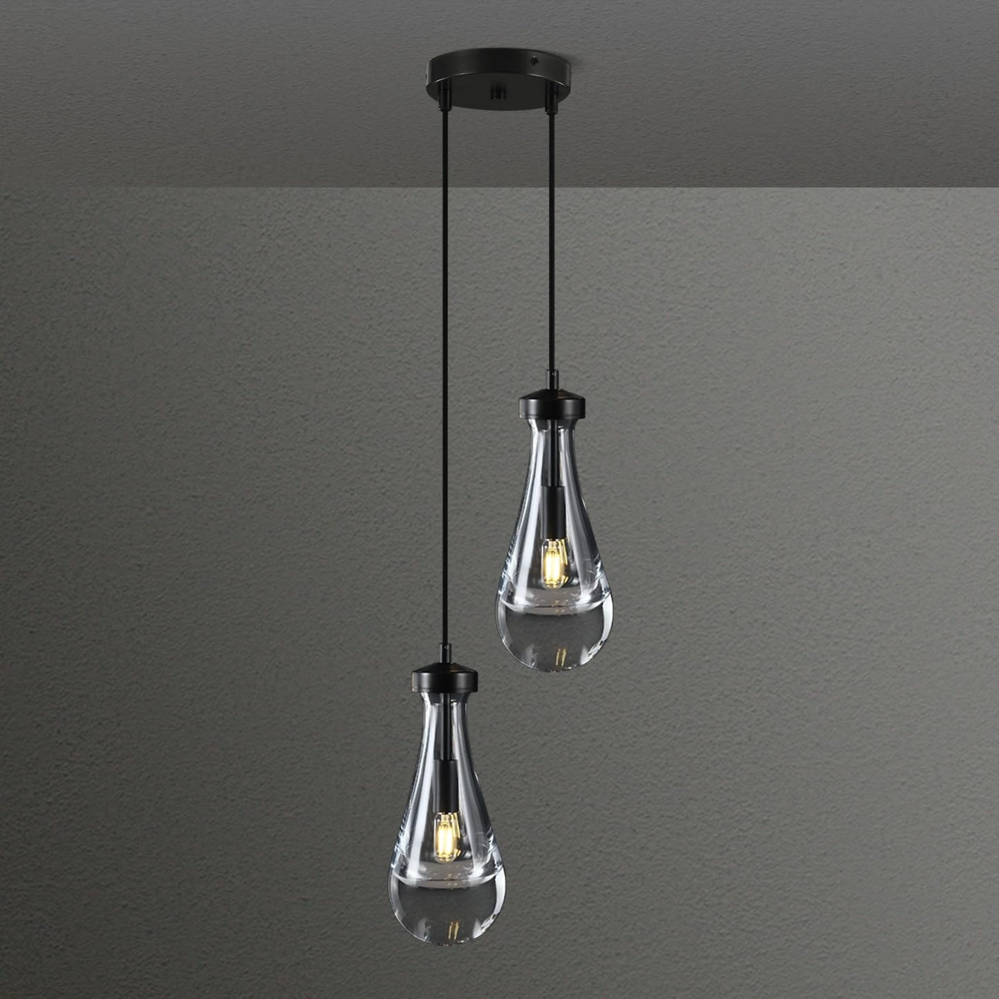 Joyunleo Black Raindrop Pendant Lights Kitchen Island  Bronze 2-Light Cluster Pendant Light For Dining Room  Dimmable Hanging Pendant Lighting Bedroom Light Fixture Ceiling Chandelier For Foyer