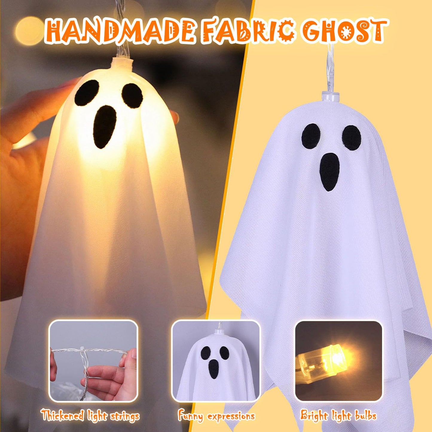 Tbgenius Halloween Ghost Decor  10Pcs Spooky Ghosts String Lights Battery Operated With Timer 8 Lighting Mode For Home Window Indoor Outdoor Halloween Party Decorations
