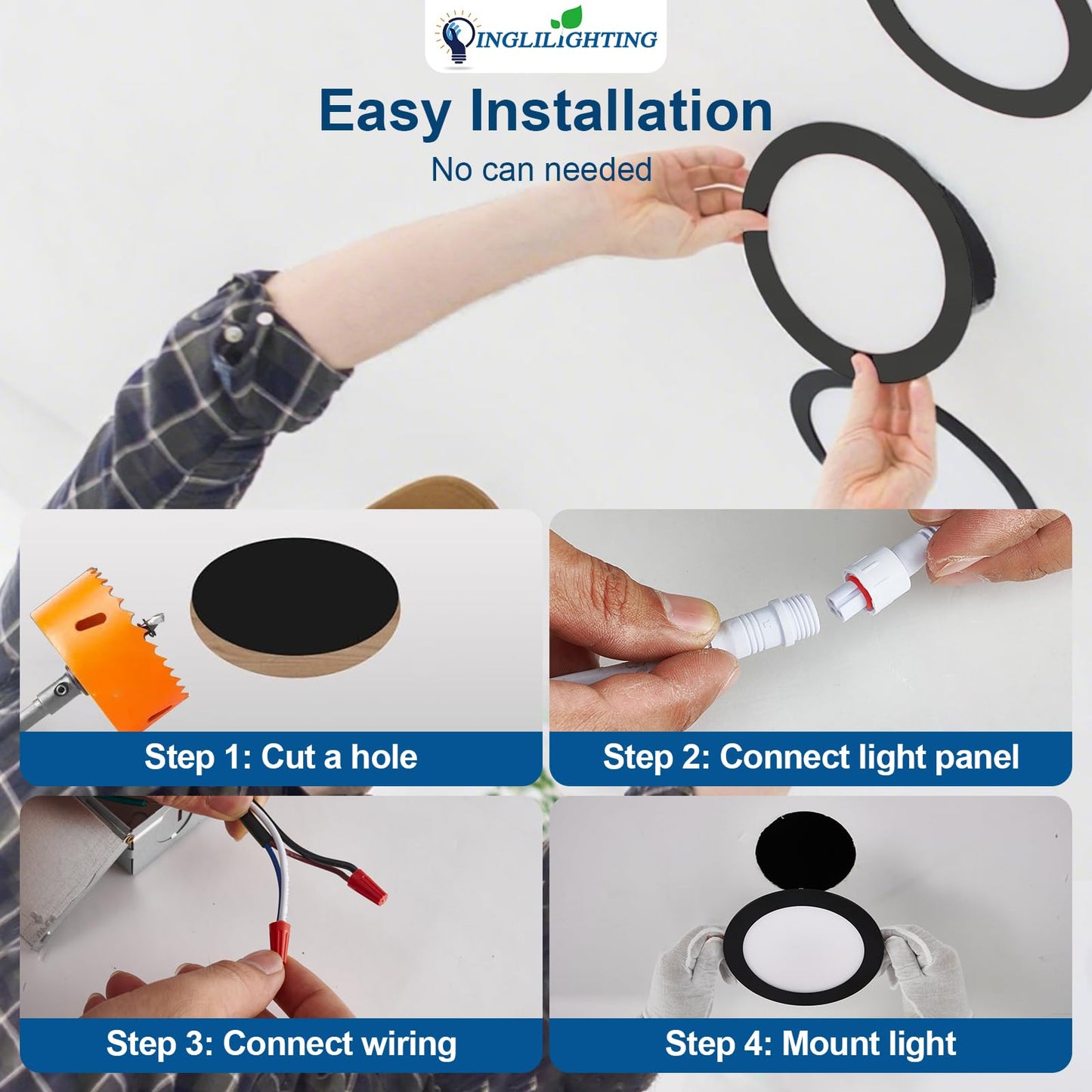 Dllt Led Recessed Ceiling Lights: Black 12 Pack 6 Inch 5Cct Ultra-Thin Lighting With Junction Box For Bedroom - 1200Lm Brightness 12W Eqv 110W Dimmable Canless Wafer Downlight With Etl&Fcc