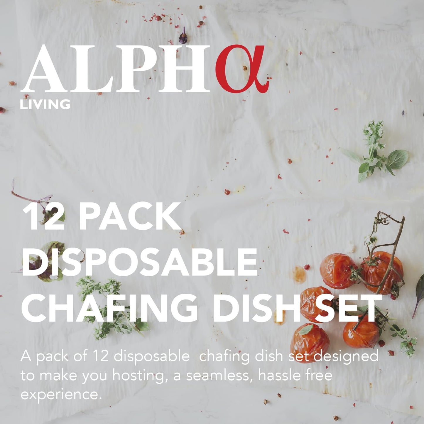 Alpha Living 12 Pack - Disposable Chafing Dish Buffet Set, Welded Body Food Warmers for Parties, 2hr Fuel Cans Complete Set, Half Size Pans, Warming Trays