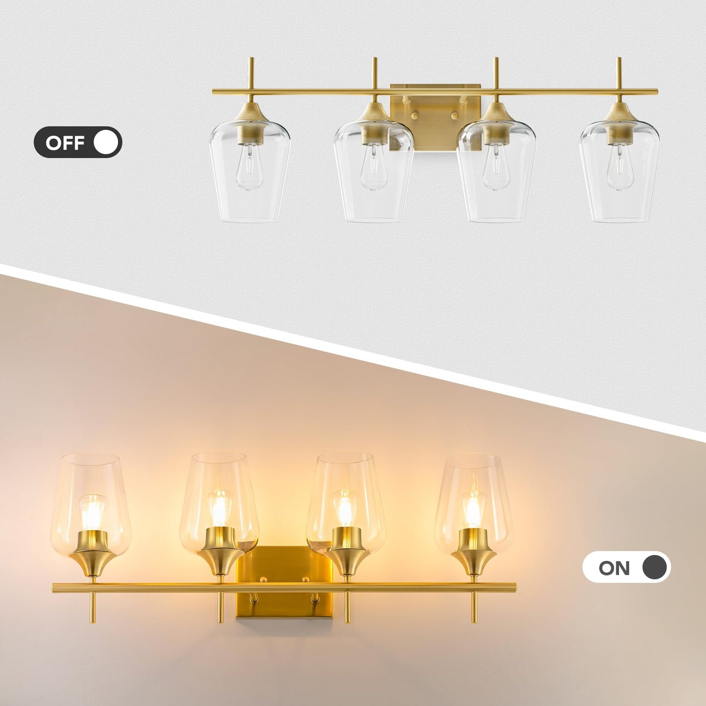 VONLUCE Bathroom Vanity Light Fixture, 4-Light Modern Gold Wall Lamp Over Mirror, Model HCF2804GD