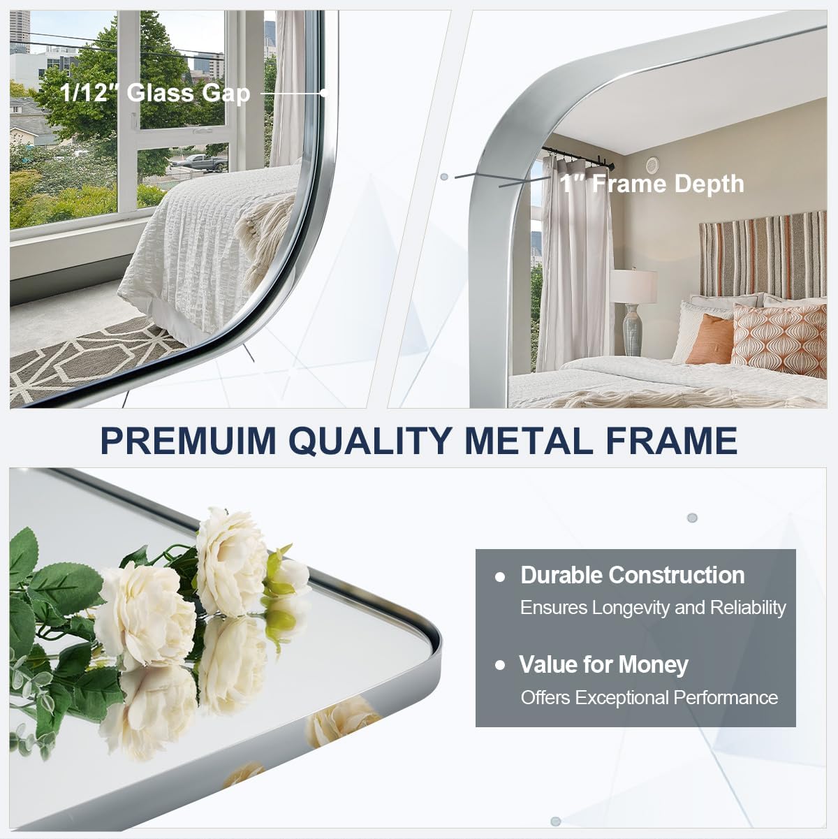 ANDY STAR Chrome Bathroom Mirror, 24x40 Inch Polished Chrome Oval Mirror for Bathroom with Stainless Steel Metal Frame, Oblong Mirror for Bathroom, Living Room, Entryway