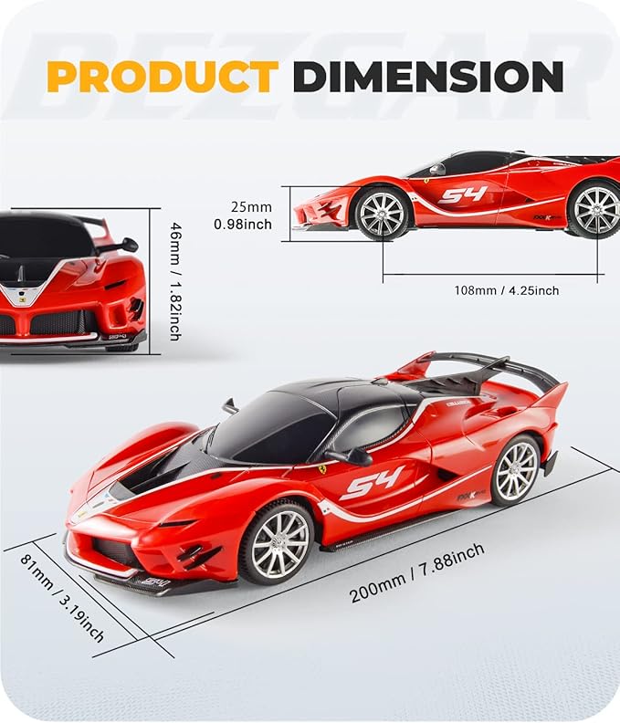 BEZGAR Remote Control Ferrari Car - 1:24 Scale Ferrari Electric Sport Racing Toy Car Model Vehicle, 2.4Ghz Licensed Red RC Car Series for Adult, Girls, Boys Age 8 9 10 11 12 Years Holiday Ideas Gift