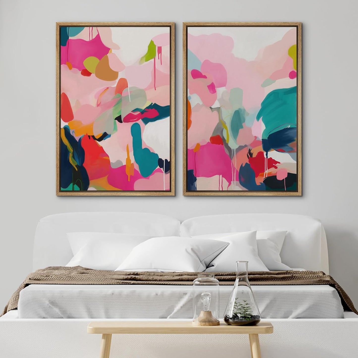 SIGNWIN Framed Canvas Print Wall Art Colorful Abstract Vibrant Pink and Blue Drip Illustrations Modern Art Decorative Contemporary for Living Room, Bedroom, Office - 24"x36"x2 Natural