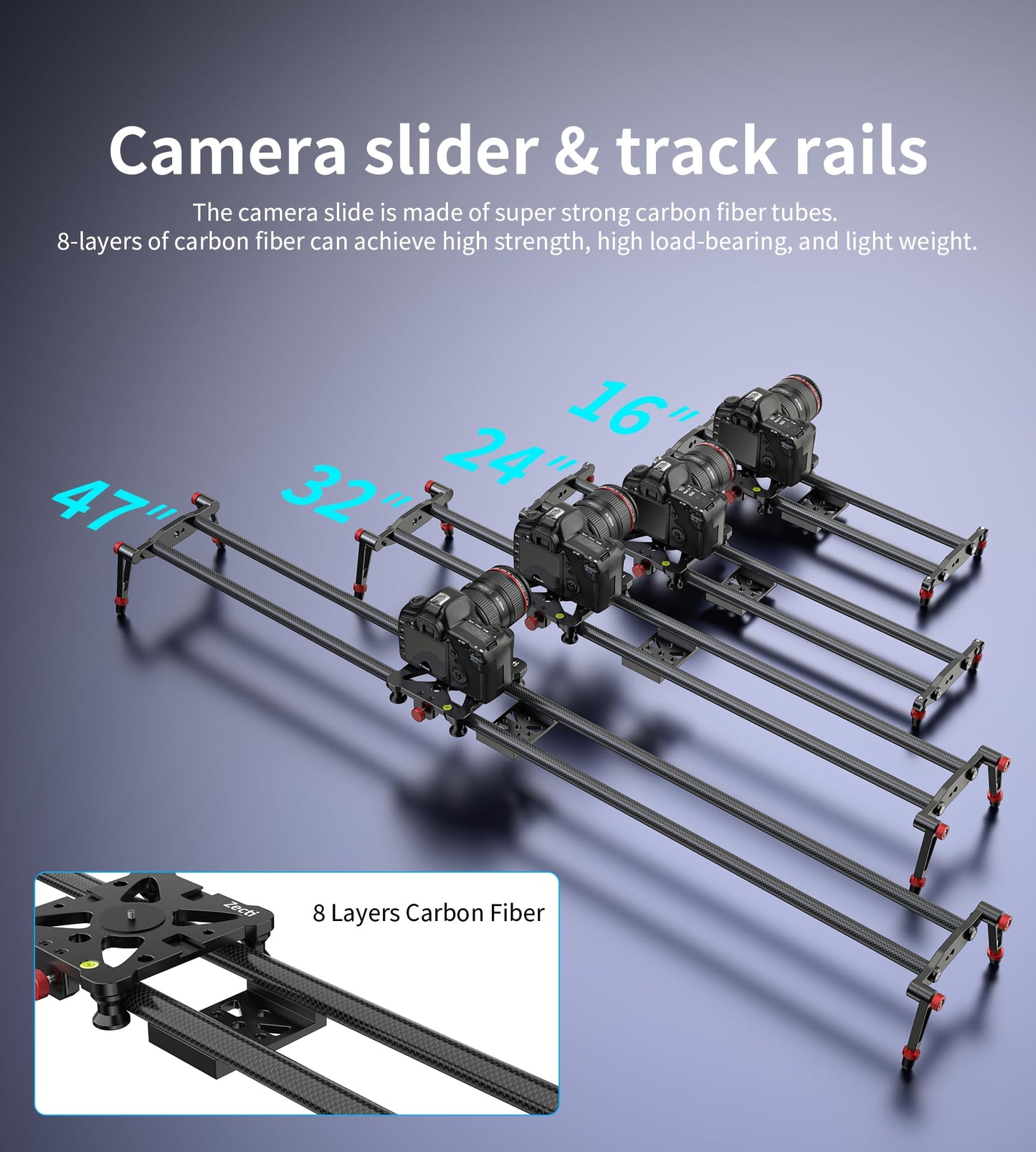Zecti Camera Slider 24 /60 Cm Adjustable Carbon Fiber Camera Dolly Track Slider Video Stabilizer Rail For Camera Dslr Video Movi