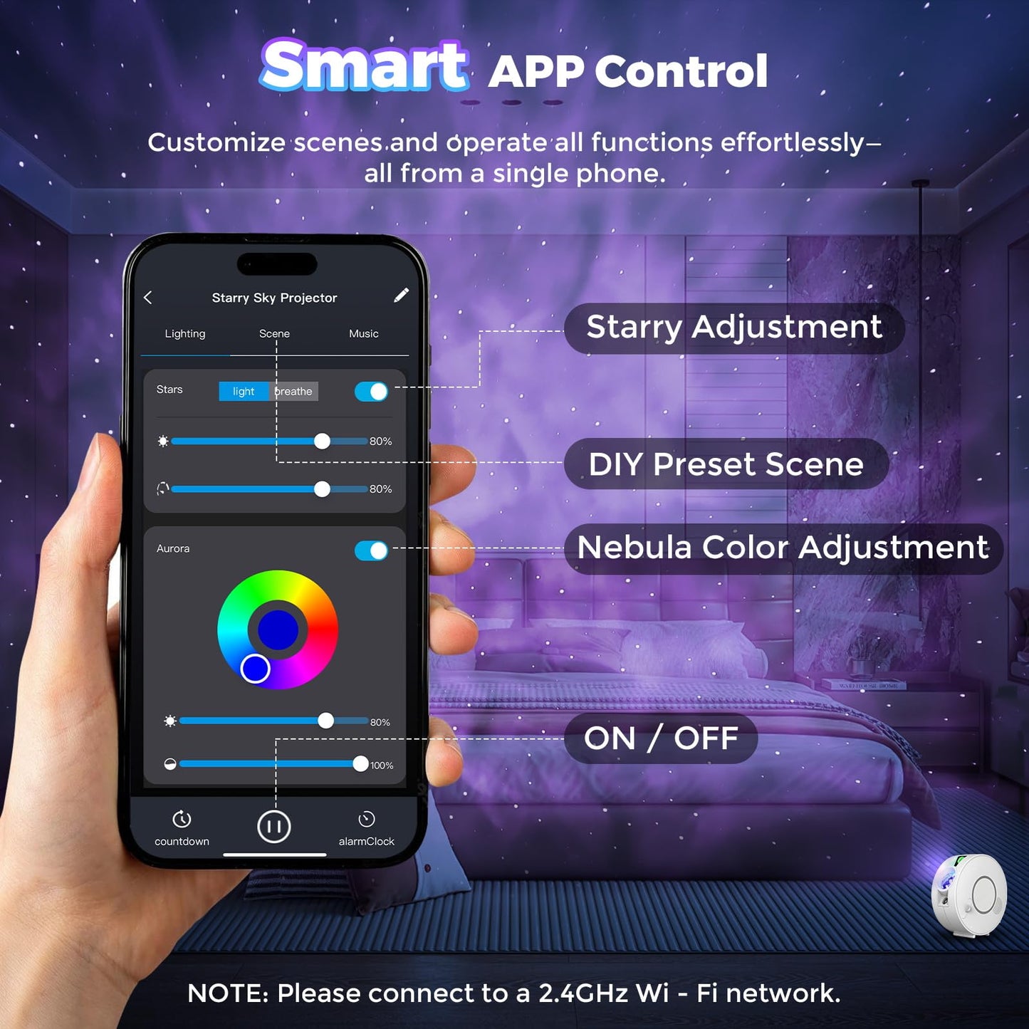 Smart Star Light Projector Galaxy Projector With 6 Projection Slide Smart App & Voice Control Rotatable Galaxy Lamp With 24H Timer And 37 White Noises Cloud Light Gift For Kids Room Decor(White)