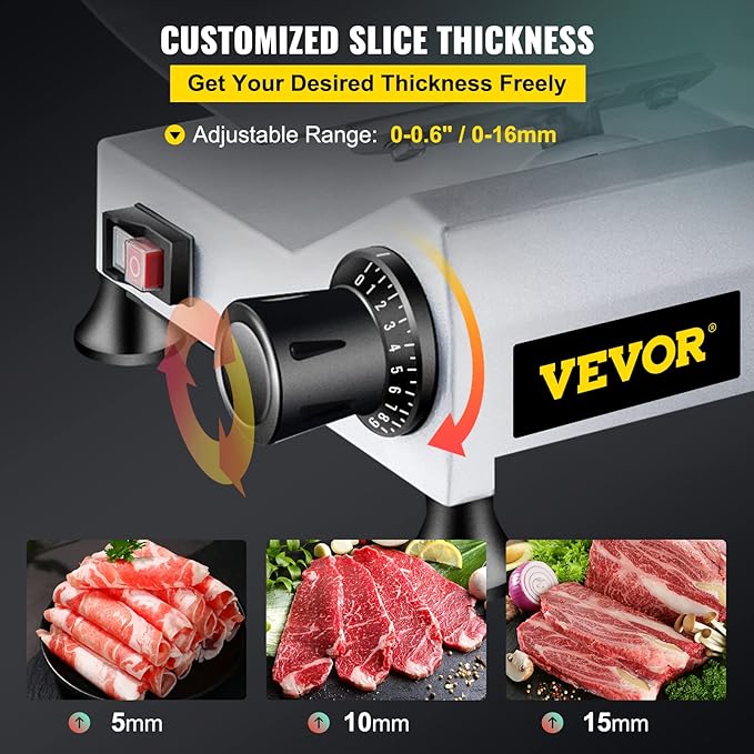 VBENLEM Commercial Meat Slicer,12 inch Electric Meat Slicer Semi-Auto 320W Premium Chromium-plated Steel Blade Adjustable Thickness, Deli Meat Cheese Food Slicer Commercial and for Home use,Sliver