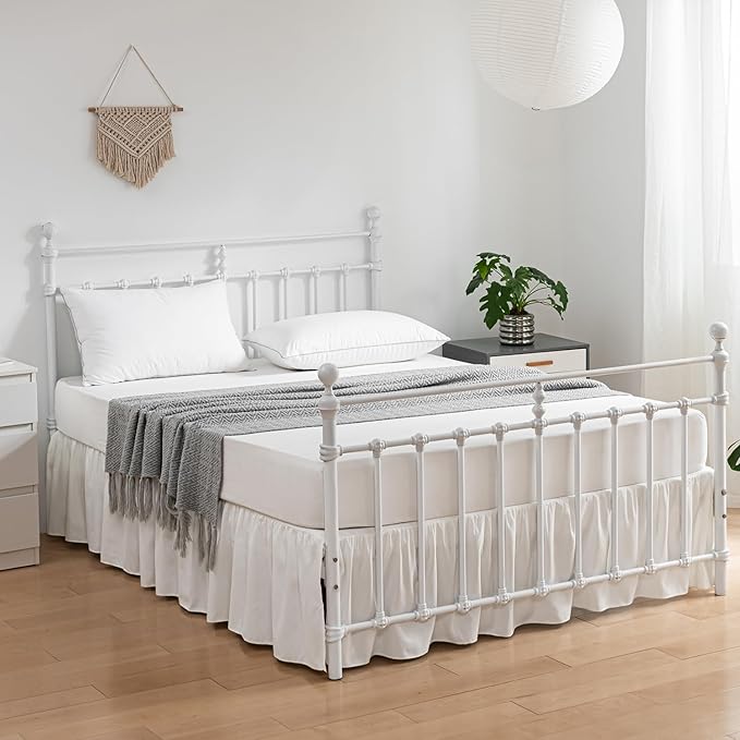 Bed Skirt Queen Size Ruffled Bed Skirt with Split Corners, 18 Inch Drop Dust Ruffle Bed Skirt with Platform, Ivory,Queen Size