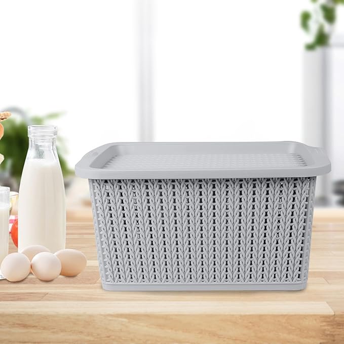 Egg Collecting Basket,Fresh Egg Holder Countertop with Lid,Farmhouse Weave Chicken Eggs Baskets,Large Capacity Eggs Gathering Storage,Plastic Storage Box with Handle Pantry Kitchen Organizer