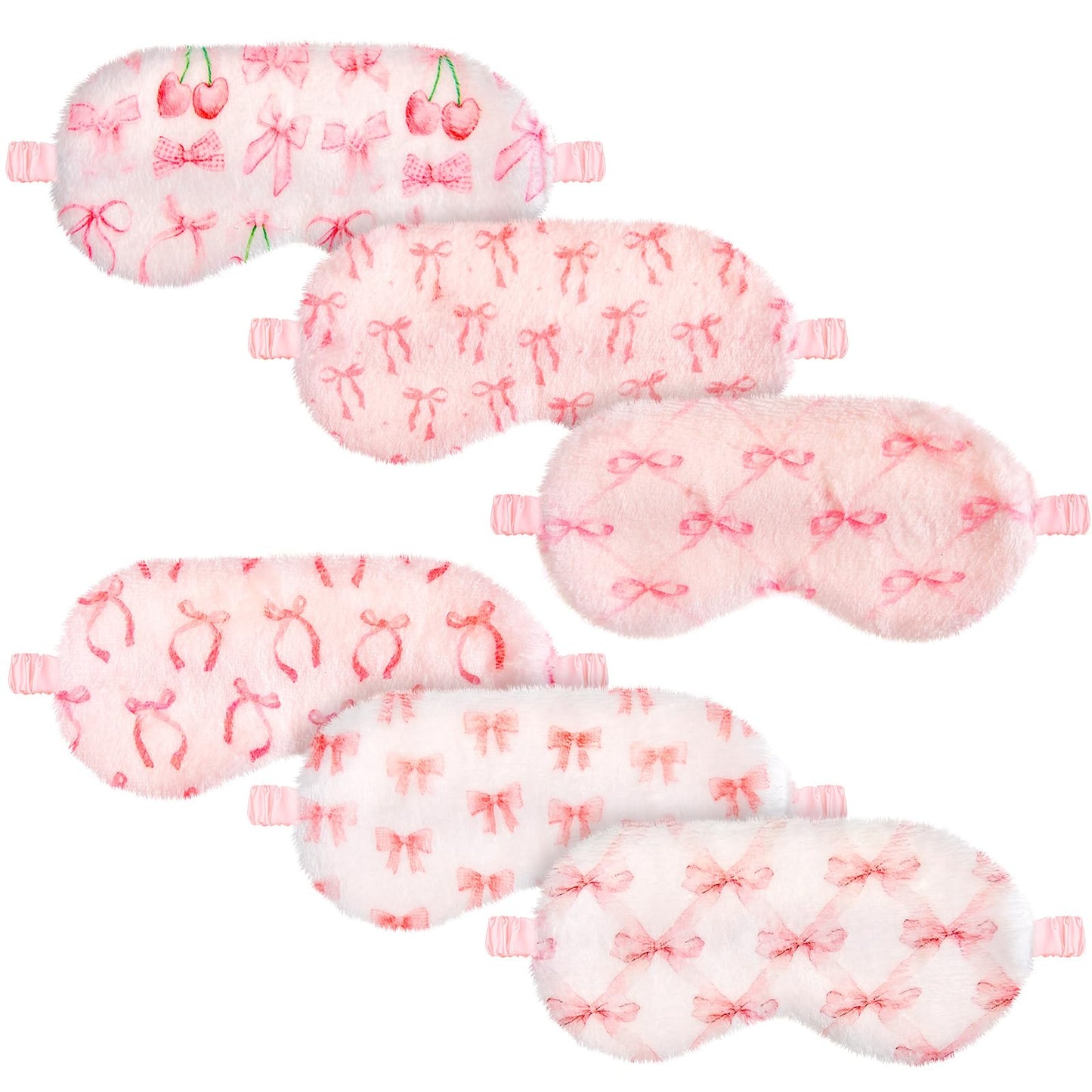 Cuffbow 6 Pcs Plush Sleep Eye Mask Silk Furry Eye Covers for Sleeping Cute Sleep Mask Fluffy Comfortable Sleeping Blindfold for Travel Sleepover Nap Party Supply Women(Bow,Pink)
