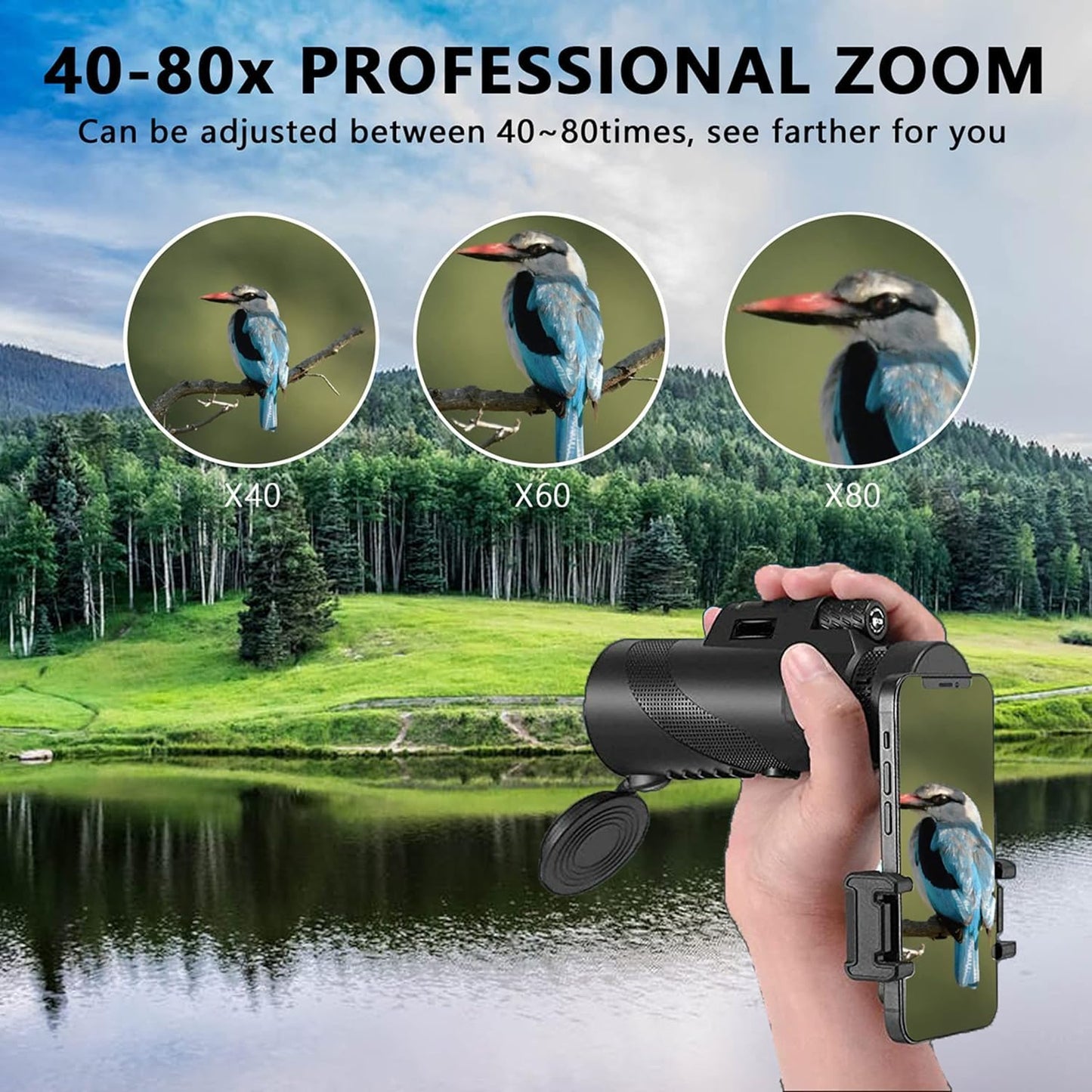 Monocular-Telescope 80X100 High Powered Monoculars High Definition For Adults High Powered With Smartphone Adapter Telescope Hun