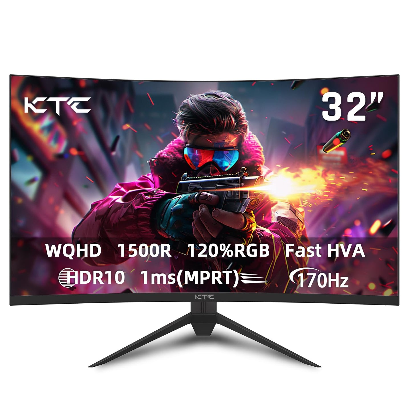 KTC 32 inch Curved Gaming Monitor, 165Hz 1ms MPRT, 2K 1440P 144Hz Monitor, 1500R HVA Display, FreeSync Premium, HDR, 120% sRGB, DisplayPort/HDMI/USB, Vesa Support 3.9x3.9'', PC Monitor for Gamers
