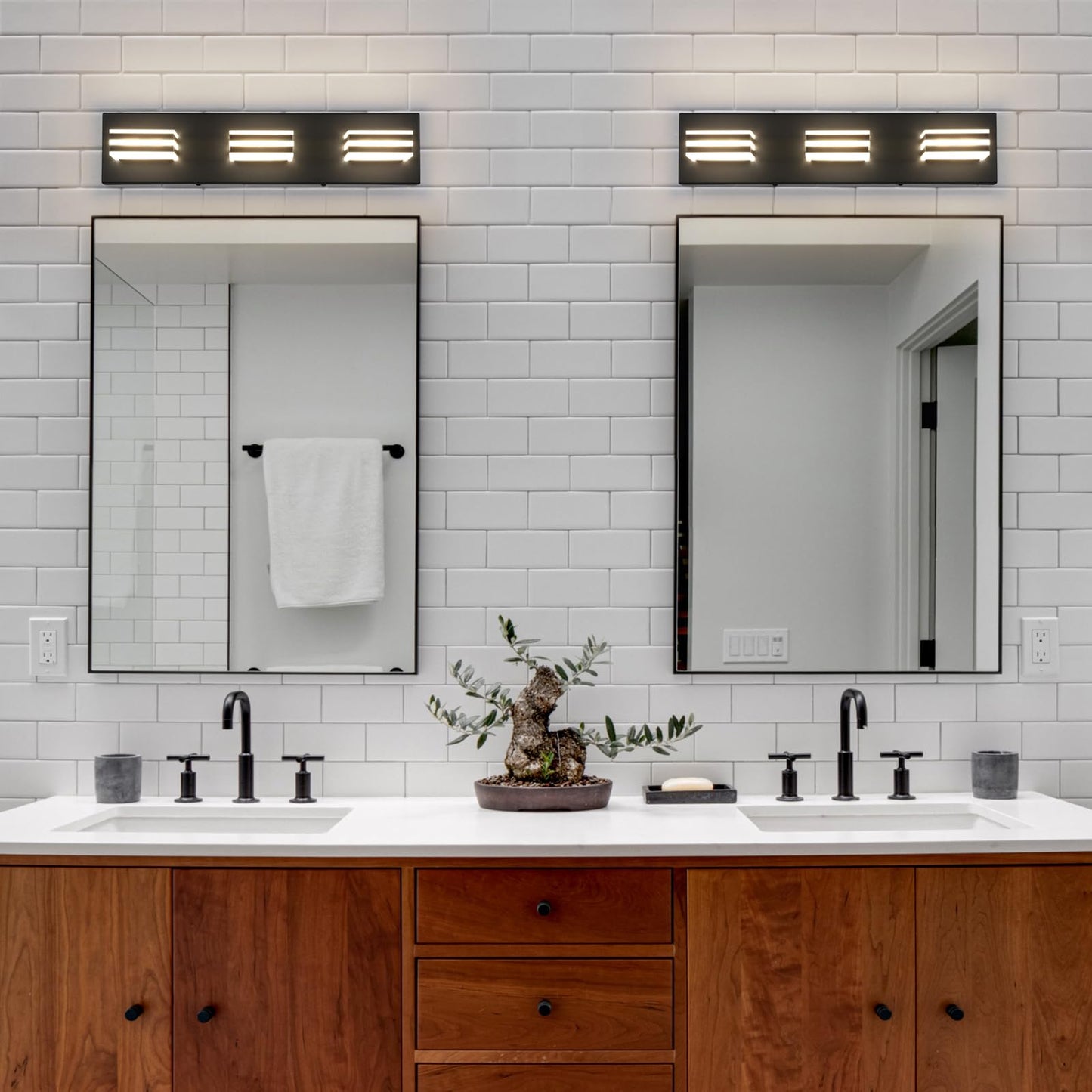 yumcrelect Black Vanity Lights for Bathroom Light Fixtures (3-Light, 20-Inch) Adjust 3 Colors Modern Bath Lighing Fixture Over Mirror LED Vanity Lighting