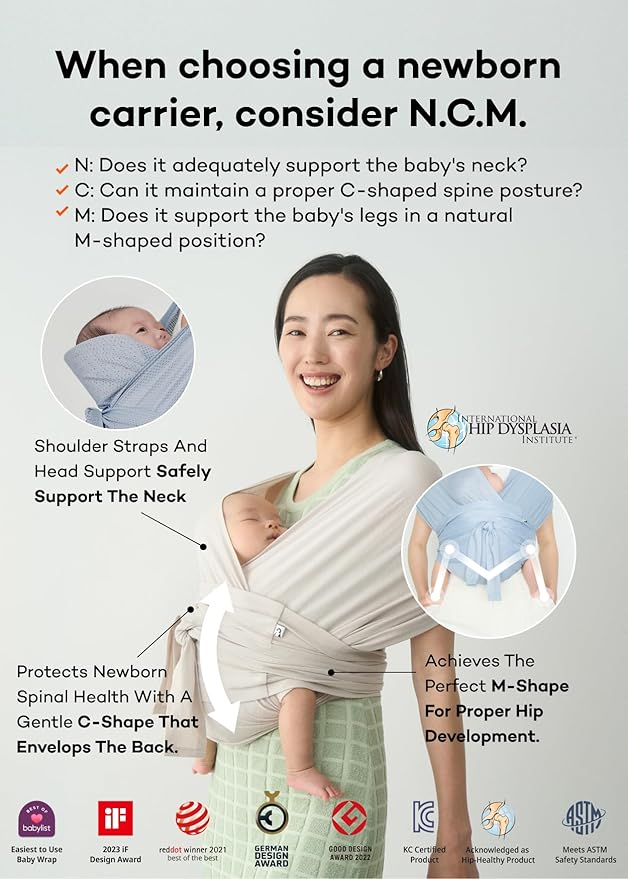 Konny Baby Carrier Flex SoftBreeze with Head Support - Adjustable, Easy to Wear Baby Wrap Sling, Perfect for Newborn Babies Essentials up to 44 lbs (M-4XL) - Mocha