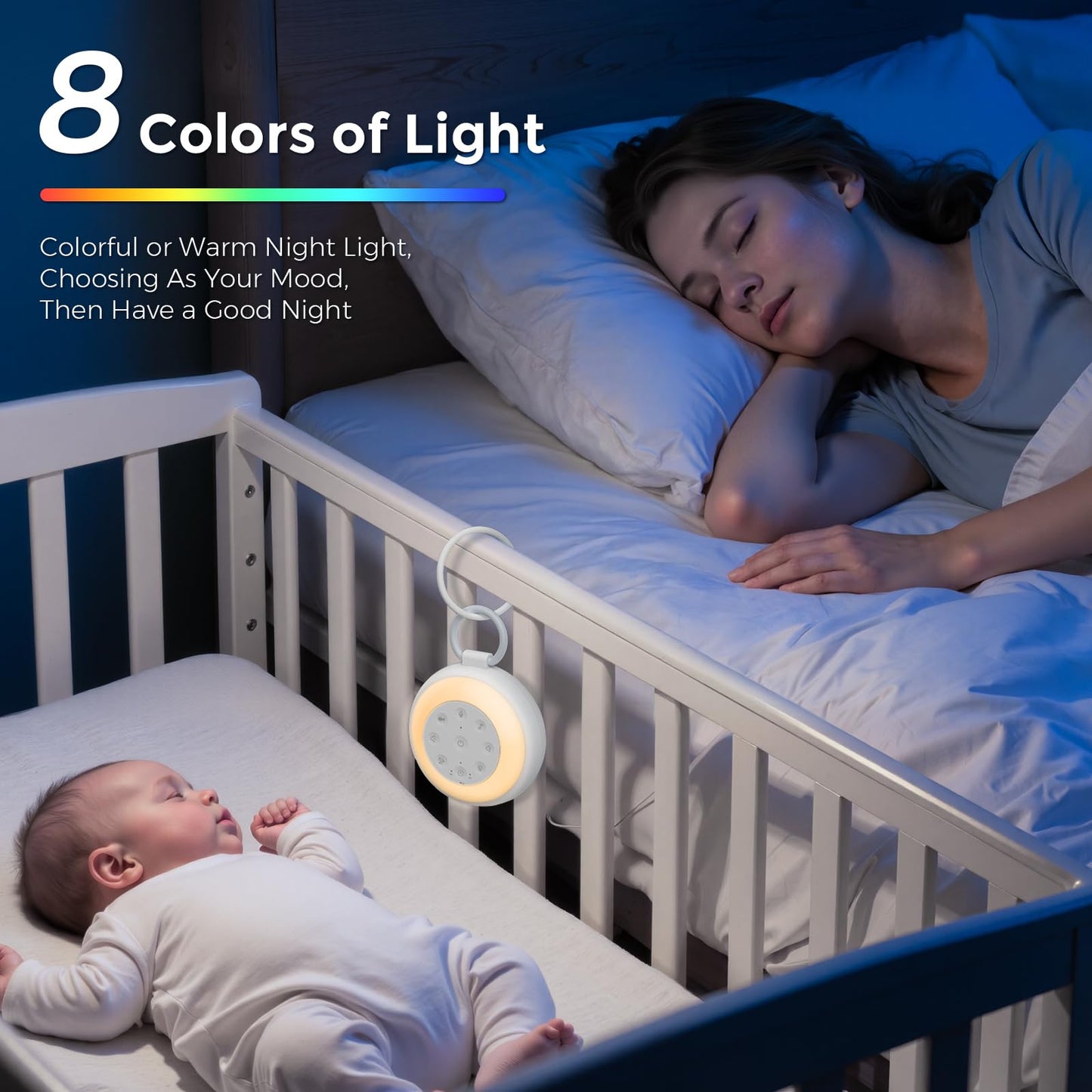 Noise Sound Machine with 24 Soothing Sounds 7 Colors Night Light, White Noise Machine 15 Volume Levels 3 Timers Adjustable Brightness Memory Function for Adults Kids Baby
