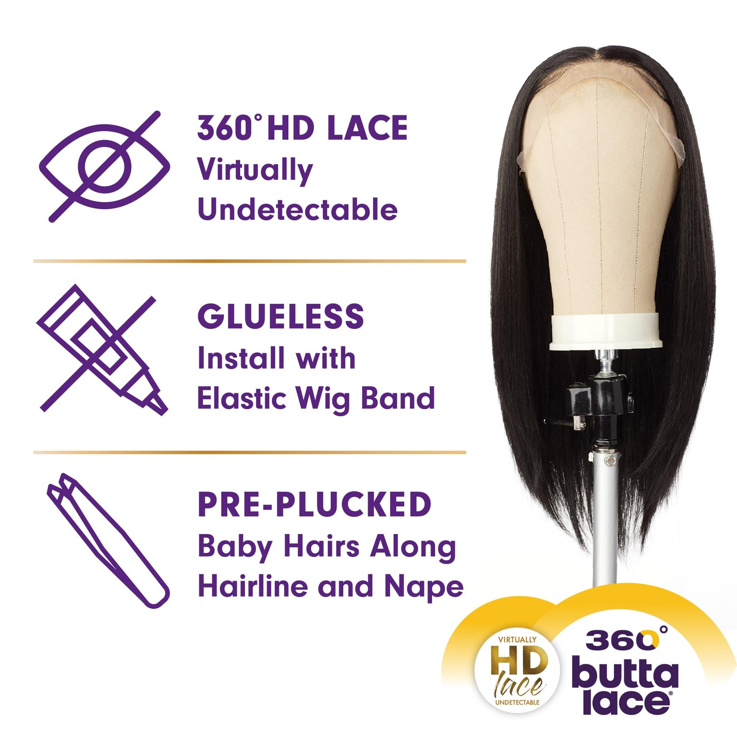 Sensationnel Butta 360 Lace Wigs - Unit 1 Wider Parting 360 Degree Lace Glueless Synthetic Preplucked Hairline (1B OFFBLACK)